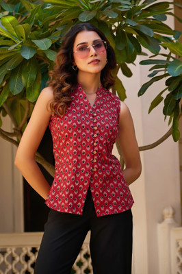 VBUYZ Party Printed Women Maroon Top