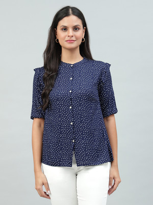 FLAMBOYANT Party Polka Print Women Blue Top