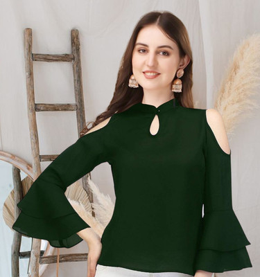 Harshiv Creation Party Solid Women Blue Top
