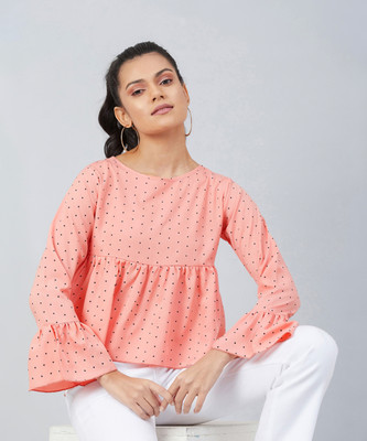 Chimpaaanzee Casual 3/4 Sleeve Printed Women Orange Top