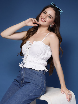 Daevish Casual Solid Women White Top