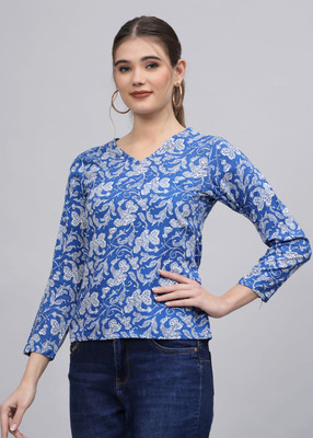 Dinaya Casual Printed Women Light Blue, White Top
