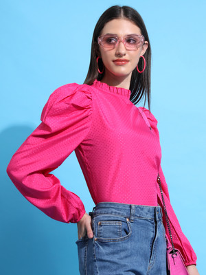Tokyo Talkies Casual Self Design Women Pink Top