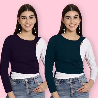 Tromko Casual Solid Women Dark Blue, Purple, White Top