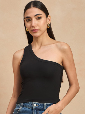 COLOR CAPITAL Casual Solid Women Black Top