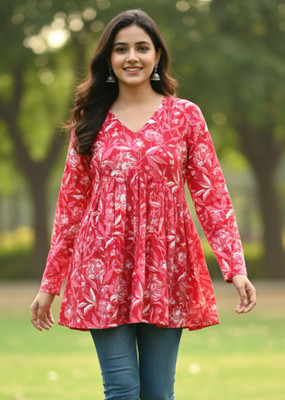 Desi Beats Casual Floral Print Women Pink Top