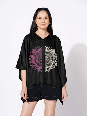 LetsDressUp Casual Printed Women Black Top