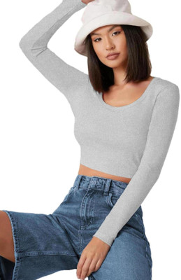 THE BLAZZE Casual Solid Women Grey Top