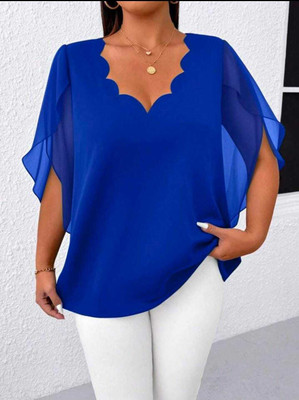 HRFasion Casual Solid Women Blue Top