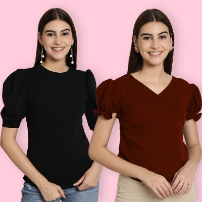 Tromko Casual Solid Women Black, Maroon Top