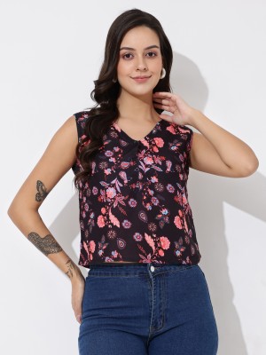 Ann Springs Casual Floral Print Women Black, Pink Top