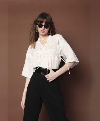 VERO MODA Casual Embroidered Women White Top