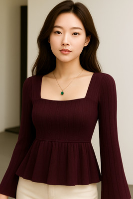 F CORE Casual Solid Women Dark Blue Top