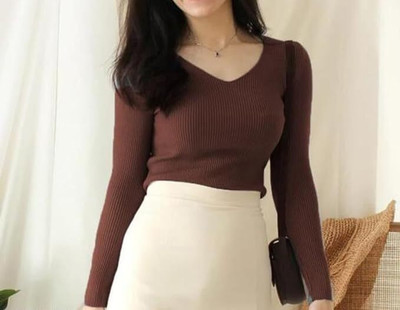 dreampetal Casual Solid Women Brown Top