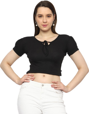 ROARERS Casual Solid Women Black Top