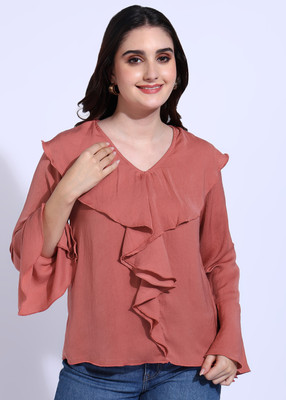 FashFun Casual 3/4 Sleeve Solid Women Pink Top