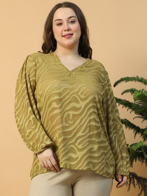 OXOLLOXO Casual Self Design Women Green Top