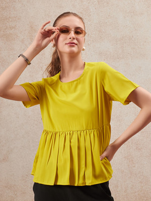 all about you Casual Solid Women Yellow Top