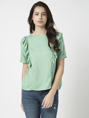 VERO MODA Casual Solid Women Green Top