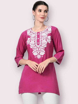 Meyara Casual Embroidered Women Pink Top