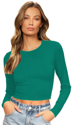 THE BLAZZE Casual Solid Women Green Top