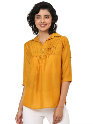 GO.4.IT Casual Solid Women Yellow Top