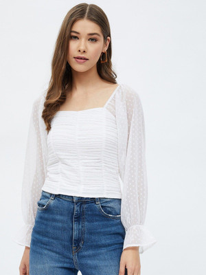 Mizago Casual Self Design Women White Top
