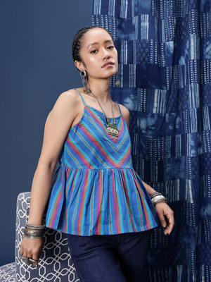 Taavi Casual Striped Women Blue Top