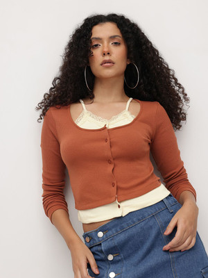 Roadster Casual Solid Women Brown Top