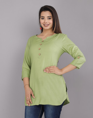 STYLE GANGA Casual Solid Women Light Green Top