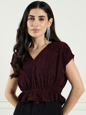 DRAPE AND DAZZLE Casual Solid Women Maroon Top