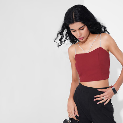 Honey By Pantaloons Casual Solid Women Red Top