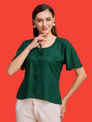 Harshiv Enterprise Casual Solid Women Dark Green Top