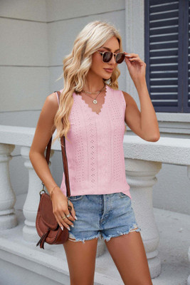 OUTZIDR Casual Solid, Self Design Women Pink Top