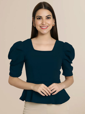 Mast & Harbour Casual Self Design Women Blue Top