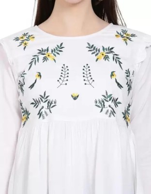 ANIERV Casual Embroidered Women White Top