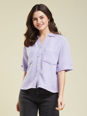 J TURRITOPSIS Casual Solid Women Purple Top