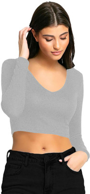 THE BLAZZE Casual Solid Women Grey Top