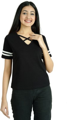 Guffu Casual Color Block Women Black Top