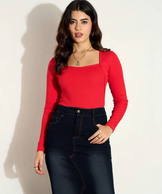 SASSAFRAS Casual Solid Women Red Top