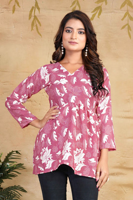 MANIJAYFAB Party Floral Print Women Pink Top