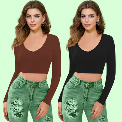 NAVYANKAA Casual Solid Women Black Top