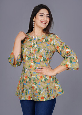 ClothBites Casual Printed Women Brown Top