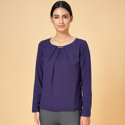 Annabelle by Pantaloons Casual Solid Women Blue Top