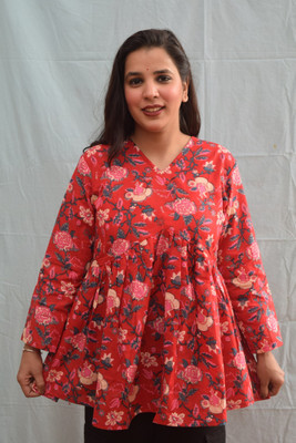 sakshiashion Formal Floral Print Women Red Top