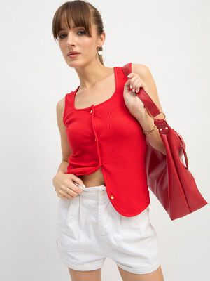 SASSAFRAS Casual Solid Women Red Top