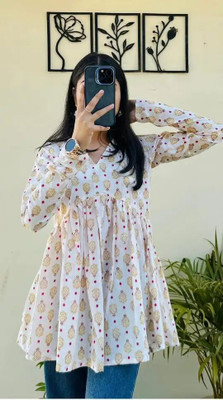 ZIIMY Formal Floral Print Women White Top