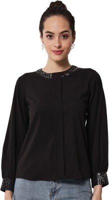ALL WAYS YOU Casual Embellished Women Black Top