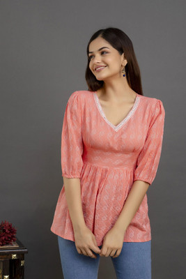 UNIFYFASHION Formal Embroidered Women Pink Top