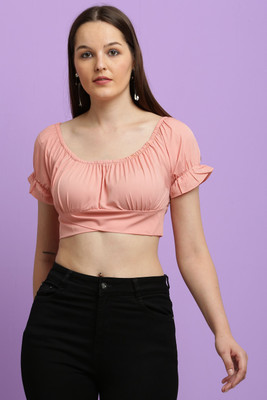 CLOTHINK India Casual Solid Women Pink Top